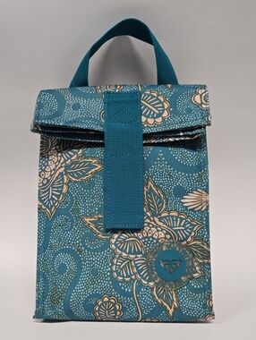 Roxy Teal Floral Lunch Bag with Handle EUC 7"x9"x5.5"
